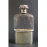 An Edward VII Silver Mounted Slice Cut Glass Hip Flask, 12cm tall, London 1903, Charles & George