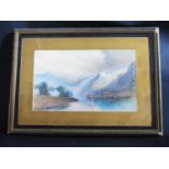 C. Leslie (1835-1890), Mountainous Scene with town, watercolour, 48.5x29cm, framed & glazed
