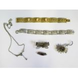 A .900 Silver Gilt Filigree bracelet and other filigree jewellery