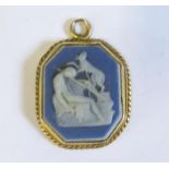 A 19th Century Wedgwood Jasper Ware Pendant in an unmarked gold setting, 23mm drop, 2.1g