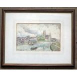 Flight & Barr's China Works Worcester, watercolour, 23x14cm, framed & glazed