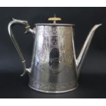 A Victorian Silver Plated Coffee Pot with chased foliate decoration and hare and hound