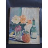 Guus van Dongen, Still Life, unframed oil on canvas, 46x38cm, French paper labels verso and 8F in