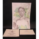 Alvin 'KOFI' Ferris, "GREEN LADY", signed and dated 4/5/20, pencils, 30x43cm, unframed and sold with