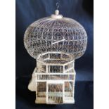 A Large Decorative Wooden and Wire Dome Bird Cage, c. 75cm high