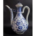 A Chinese Republican Period Blue and White Porcelain Ewer painted with foliate work, 34cm high