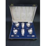 A Cased George V Silver Six Part Cruet Set with four matching spoons, Birmingham 1937, Hukin & Heath
