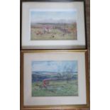 Brain Rawling 77, The Hunt, watercolour, 45x35cm, framed and glazed, similarly sized print and a