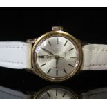 A Ladies OMEGA Manual Wind Wristwatch in gold plated case