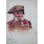 JB 1913, Portrait of Chelsea Pensioner _ Evan Evans 108th Foot, watercolour26x18cm, framed & glazed