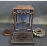 A Chinese Rosewood Table Stand, 16.5cm sq. x 22cm high and other stands