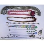A Selection of Costume Jewellery including foil bead necklace and other glass bead necklaces