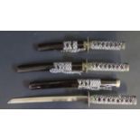 A Set of Three Japanese Style Miniature Swords, largest 34cm including scabbard