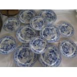 A Collection of Victorian Stone Chine No. 9 Exotic Birds Blue and White Plates 6 x 9 3/4" and 6 x