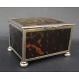 An Edward VII Silver and Tortoise Shell Casket raised on four ball feet, 12(h)x9.5(d)x8(h)cm,