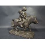 A Bronzed Sculpture of two children on a Shetland Pony, 24.5cm