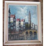 Morgen Berger, "CENTRUM" Amsterdam canal scene, oil on canvas, titled verso, 59x49cm, framed