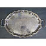 An Electroplated Silver Two Handled Tray with chased foliate decoration and pierced border, 59cm