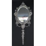 An Ornate Silver Plated Hand Mirror, 32cm