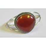 A Silver and Agate Mounted Bangle