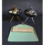 A Pair of Tripod Table Lighters, c. 1950's and crumb tray with brush