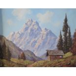 Peter Haller (Austrian b. 1911), Mountain scene, oil on canvas, 49x39cm, framed