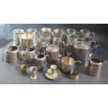 A Selection of Silver Plate including tea ware and plated and pewter beer mugs