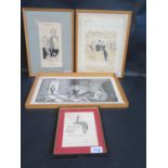 A Collection of Political Humorous Prints including TRILBY, framed & glazed, 50x33cm