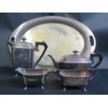 An Electroplated Silver Four Part Tea Set and two handled tray