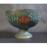 A Chinese Cloisonné Enamel Bowl with floral and foliate decoration, 20.5cm diam. x 14cm high. Base