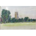 Montague Leder (1900-1972), Cirencester cathedral, watercolour, 33.5x22cm