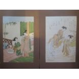 Lea Gaston, after Harunobu, pair of watercolours, 55x37cm, mounted