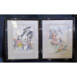 A Pair of Japanese Prints, c.1920's, 35x25cm, framed & glazed