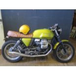 A MOTO GUZZI V7 CAFE 744cc Motorbike in gold. 1574 miles! _ WF11 KYV _ Quantock leather seat. NEW
