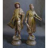 A Pair of 19th Century Cold Painted Spelter Figurines of a Fisherman and Woman, 28cm high