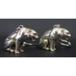 A Pair of Sterling Silver Tiger Keyrings, 33mm high, 42g