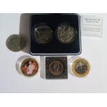 A Westminster Royal Mint Cased Pair of The Battle of Trafalgar Five Pound Coins with COA and four