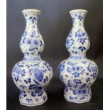 A Pair of Delft Hexagonal Tulip Vases, 25.5cm. One with old staples and repair.