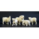 A Collection of Antique Carved Ivory Animals, lion 52mm long