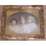 An Edwardian Pastel Portrait of a Mother a Two Daughters, pastel, 60x43cm