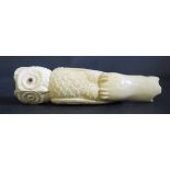 A 19th Century Carved Bone Owl Cane Finial with single inset eye, 12.5cm