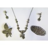 A Selection of Silver and Marcasite Mounted Jewellery including brooches, necklace and pendant