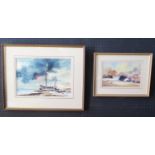 Two Thomas Moore, Boats Drawn up on a Beach, watercolour, 35.5x25cm, framed & glazed and Cottage