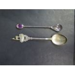 An Edinburgh Silver Blue John Mounted Spoon and silver spoon stamped 90