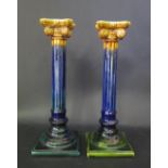 A Pair of Ceramic Corinthian Column Candlesticks, 28.5cm