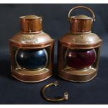 A Pair of Port and Starboard Lamps, 25cm. One swing handle detached