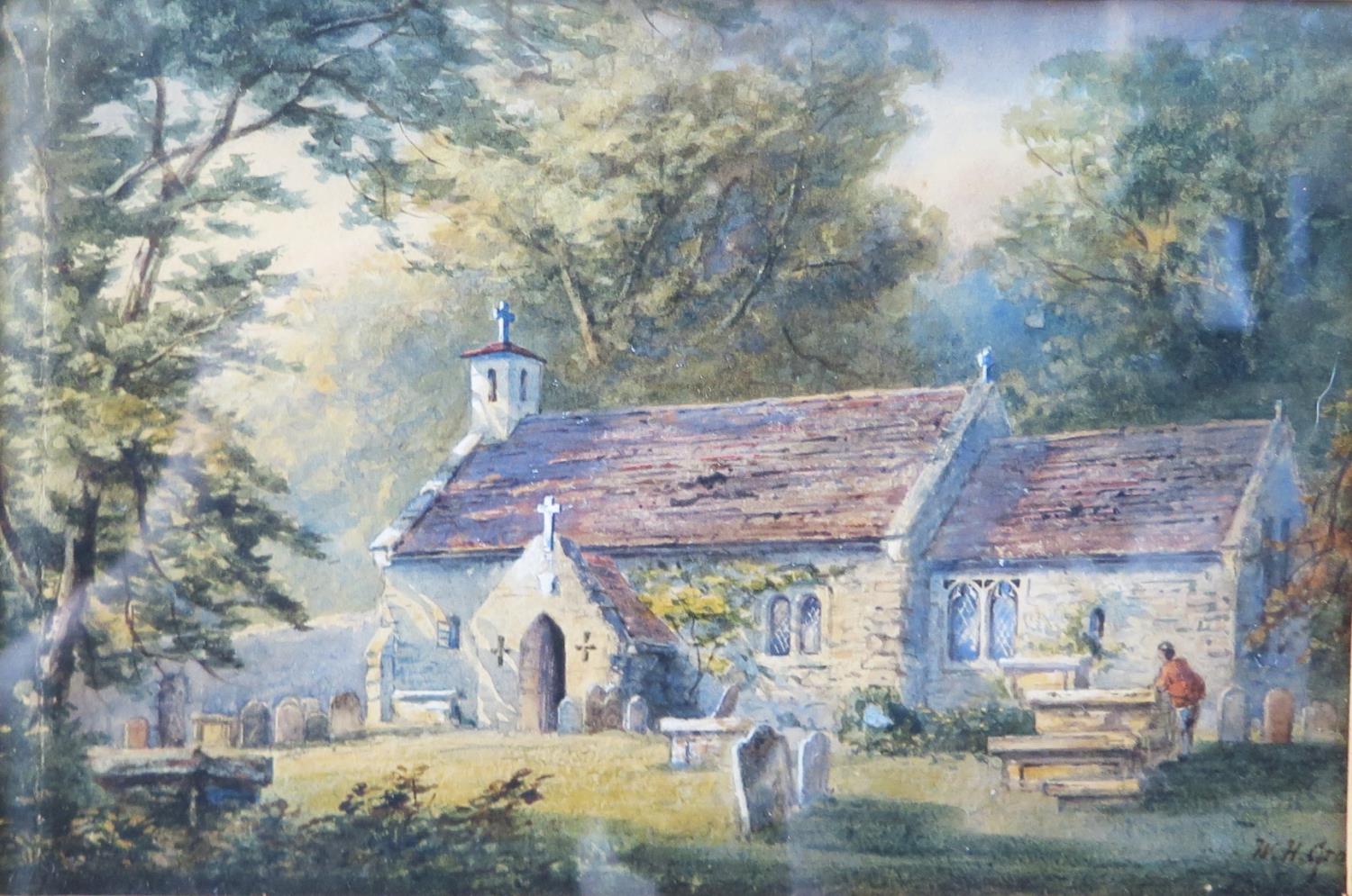 W.H. Gray (1810-1889)Churchyard with figure, watercolour, 21.5x14cm
