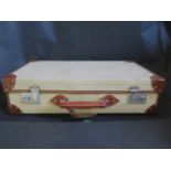 A Vintage Suitcase (Stamped Navy Suitcase Inside) and box of oddments including two Capodimonte