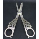 A Pair of Edward VII Silver Grape Scissors with pierced and chased foliate scroll decoration, 19.