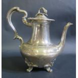 A Victorian Silver Plated Coffee Pot with chased acanthus leaf decoration